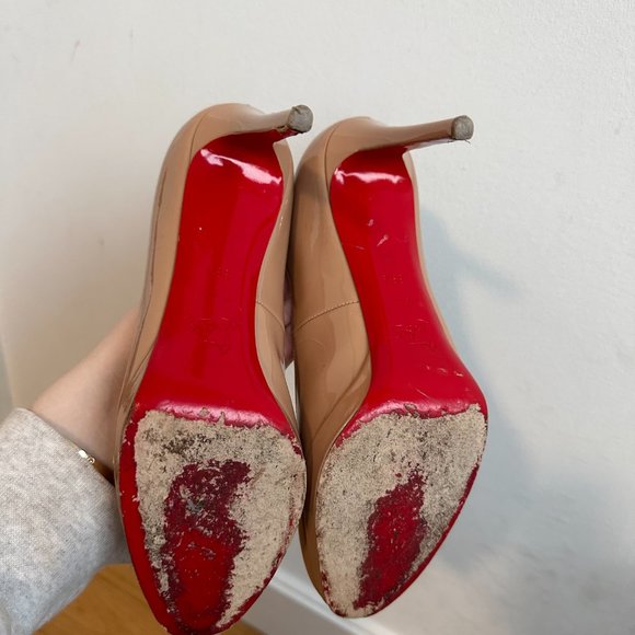 Christian Louboutin Simple Pumps Platform Stiletto Heel Nude Patent Leather 39.5 - Picture 9 of 13